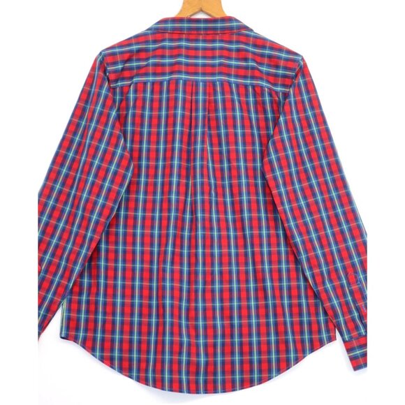L.L.Bean Mens Wrinkle Free Plaid Long Sleeve Shirt M Red/Blue Check Cottagecore - Picture 6 of 9